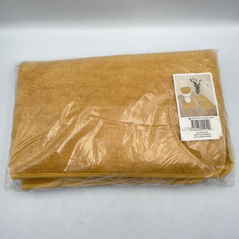 Gold 3pc Solid Bath Set Mat Contour Rug and Toilet Lid Cover Yellow Plush - Picture 2 of 5